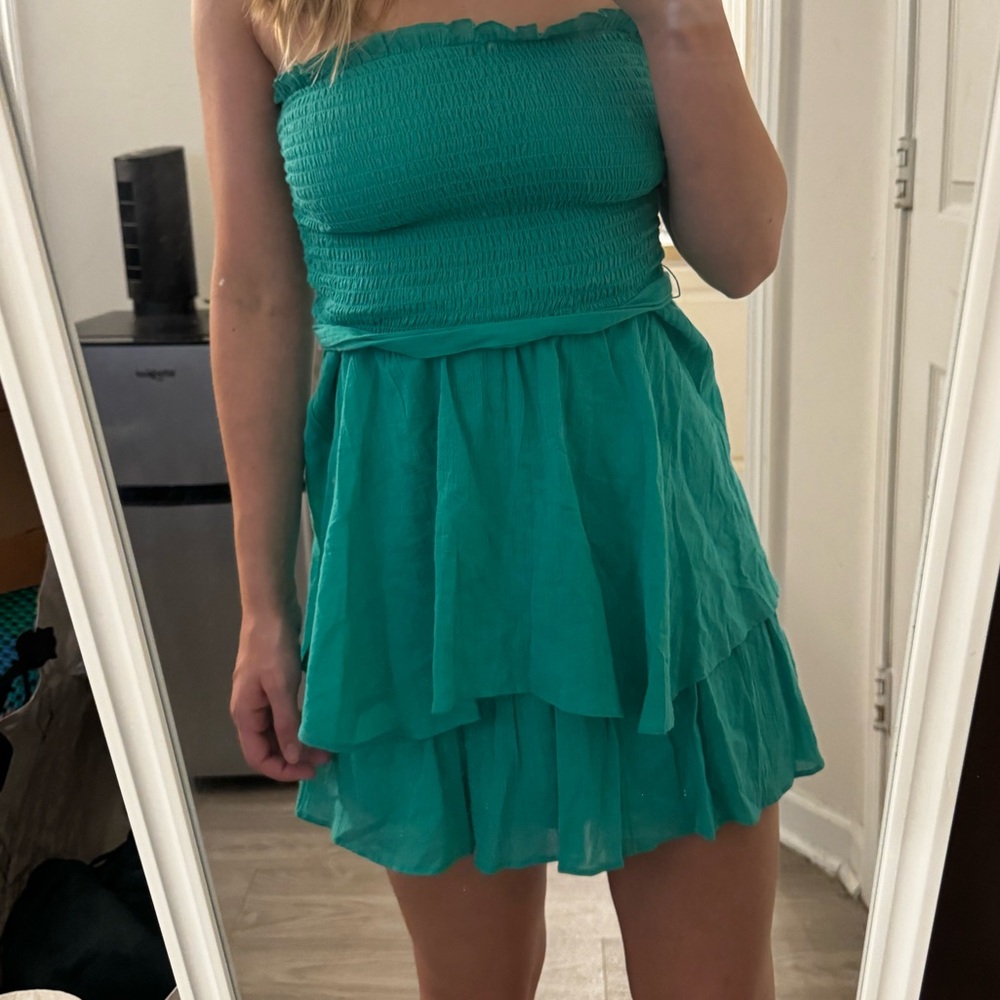 Strapless Teal Mini Dress